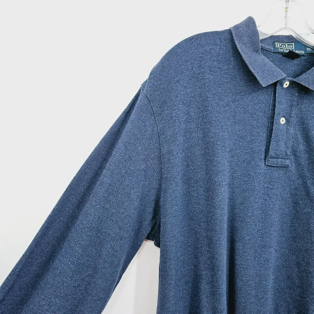 Polo Ralph Lauren Vintage Long Sleeve Shirt XL Blue Collared 2 Button Cotton USA